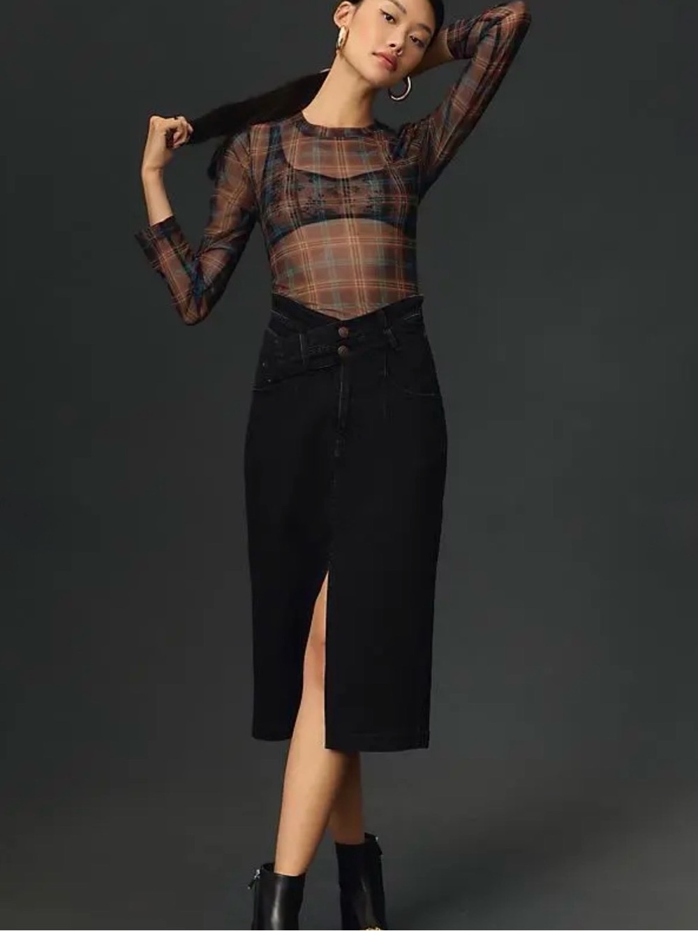 Pilcro Anthropologie Double Waisted Skirt in Black Denim 20W